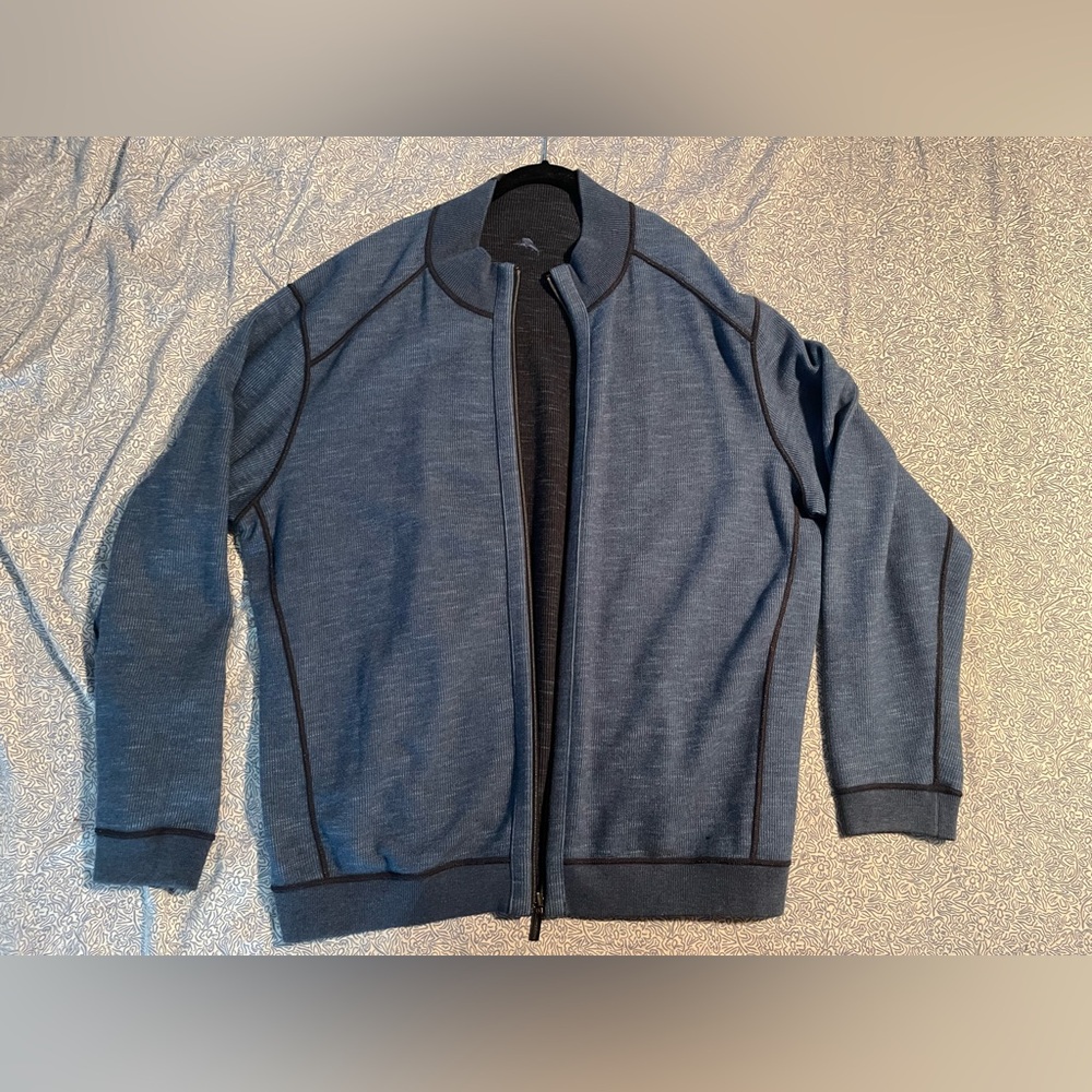 Tommy Bahama Reversible Zip Up Sweater Medium Weight XXL NWOT Navy/Lt Blue Swap